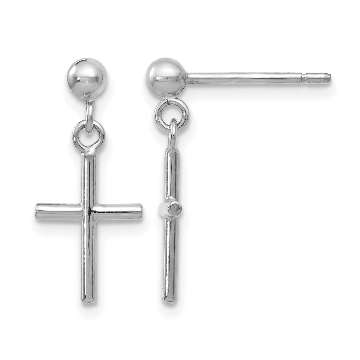 14K White Gold Cross Post Drop Earrings Main image