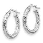 14K 3x20 with White Rhodium Plating D/C Round Hoop Earrings