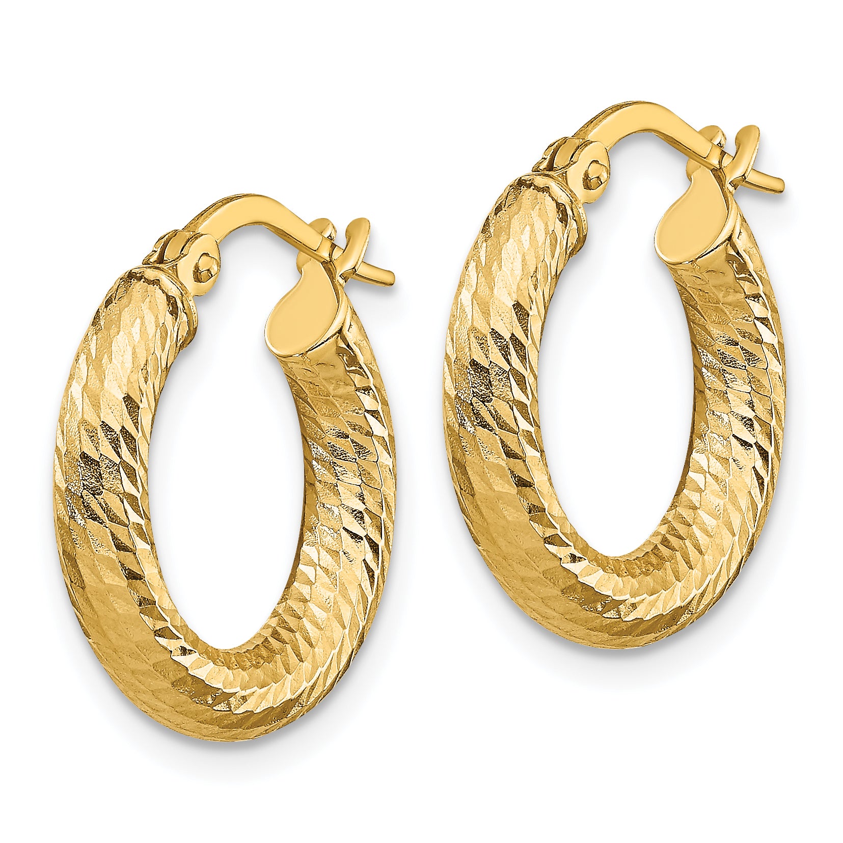 14K 3x10 D/C Round Hoop Earrings Secondary image