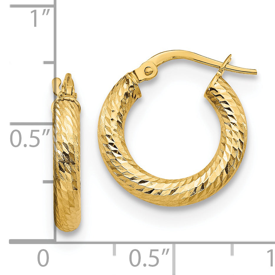 14K 3x10 D/C Round Hoop Earrings