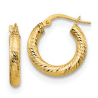 14K 3x10 D/C Round Hoop Earrings