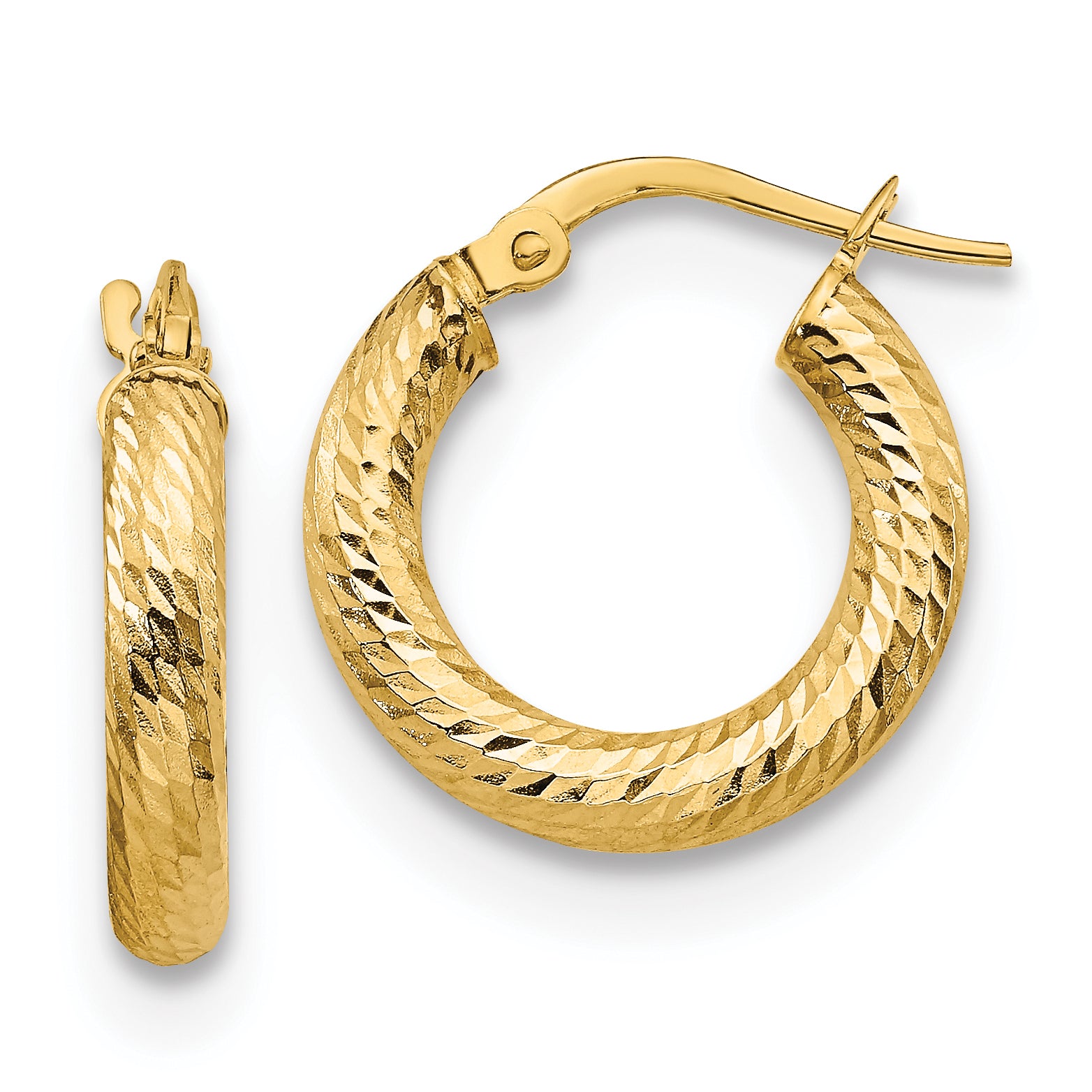 14K 3x10 D/C Round Hoop Earrings