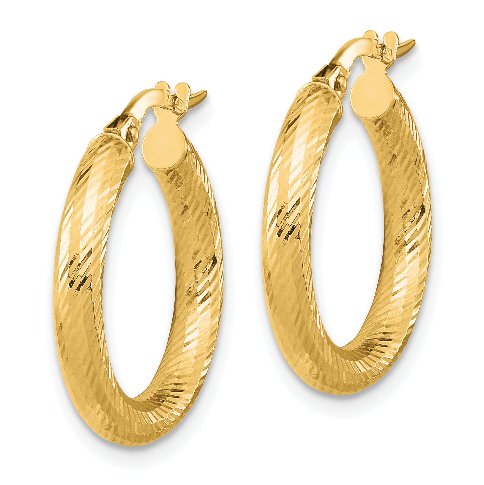 14K 3x15 D/C Round Hoop Earrings Secondary image