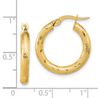 14K 3x15 D/C Round Hoop Earrings