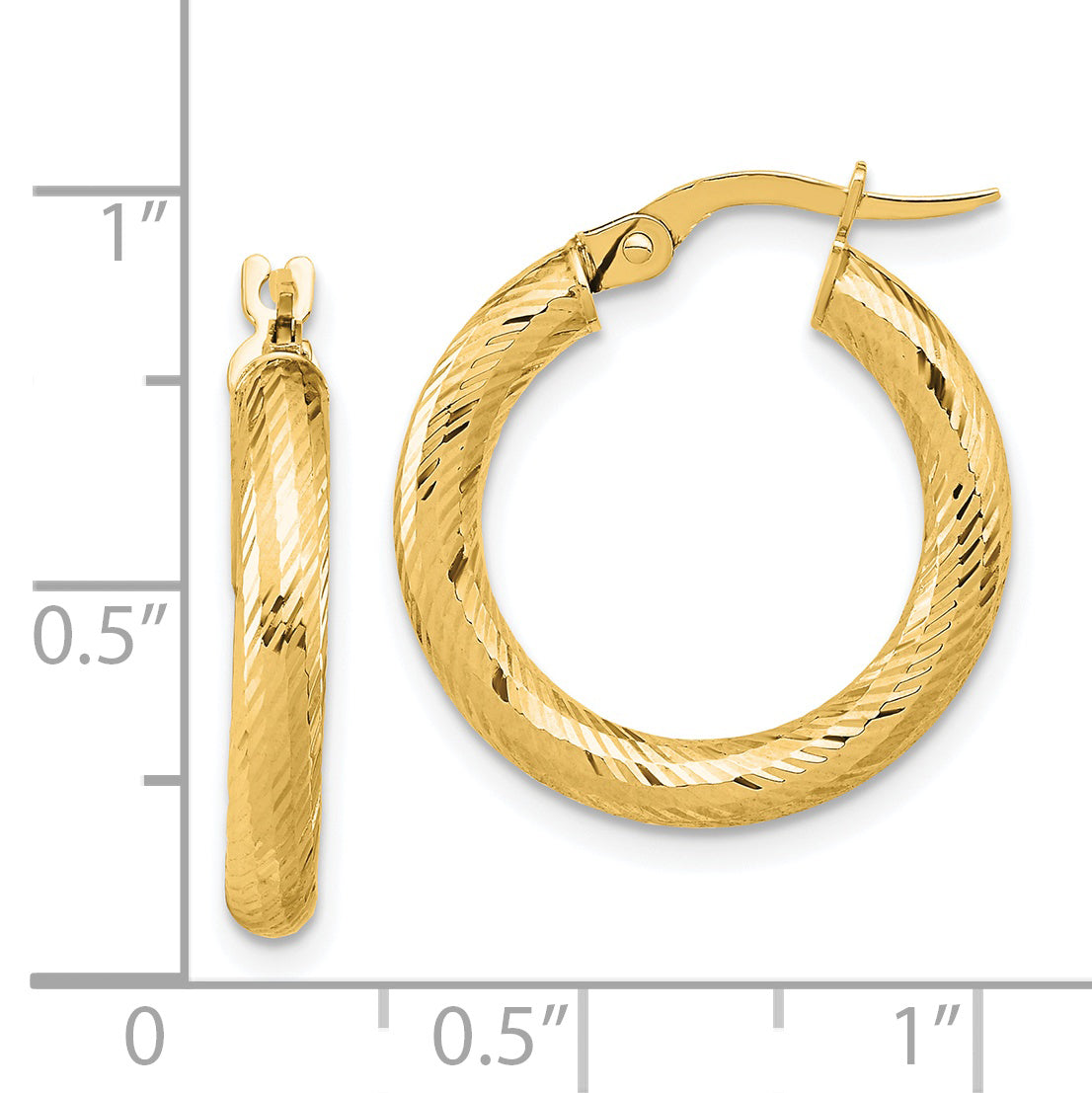 14K 3x15 D/C Round Hoop Earrings