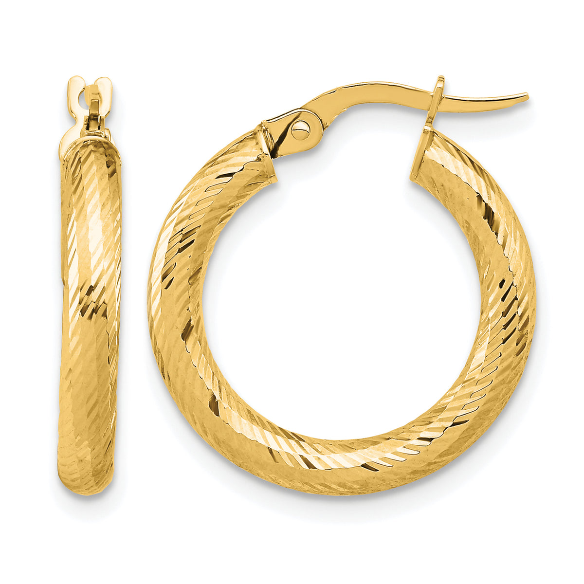 14K 3x15 D/C Round Hoop Earrings