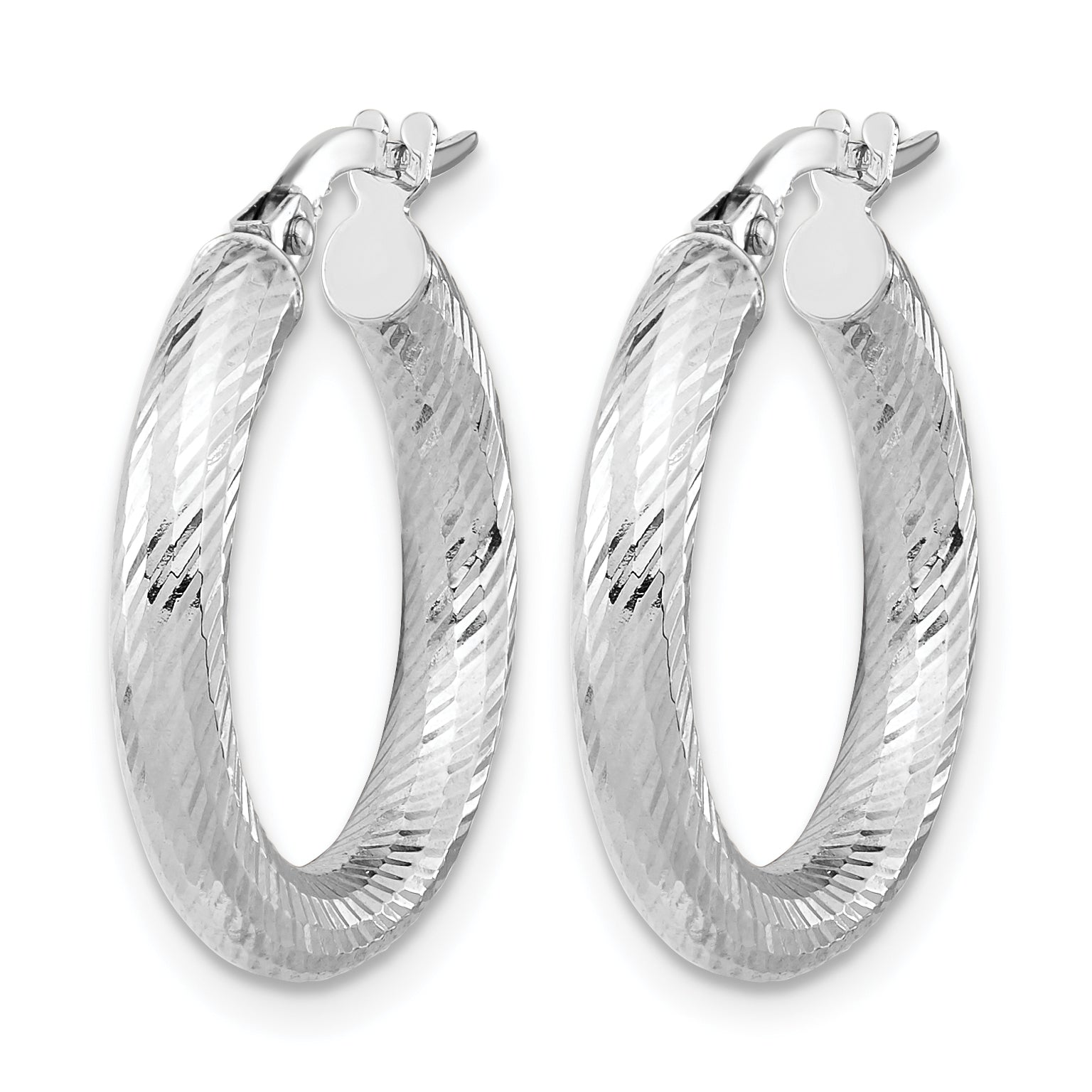 White Plating Round Hoop Earrings in 14K Yellow Gold, 3x15mm Secondary image