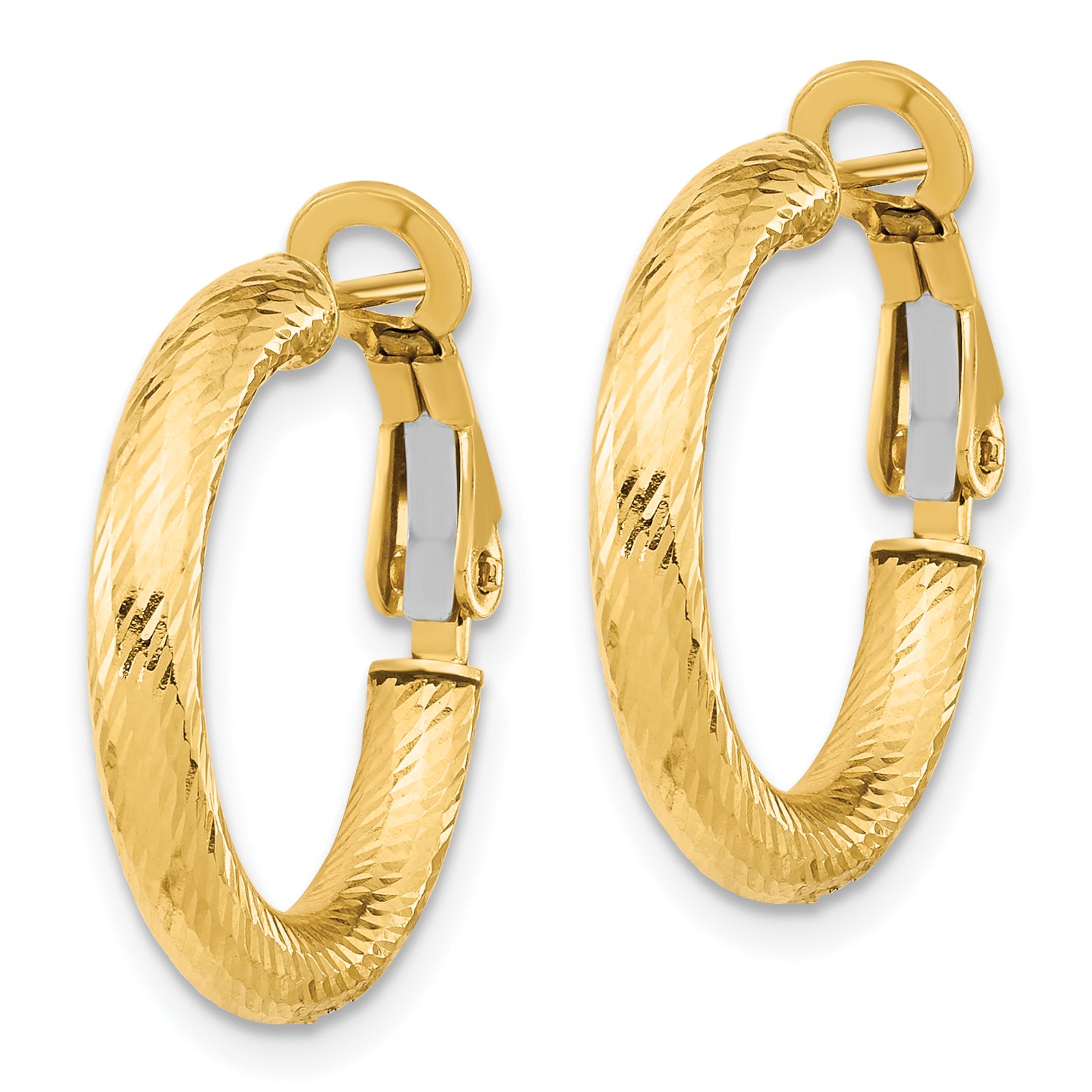 14K 3x15 D/C Round Omega Back Hoop Earrings Secondary image