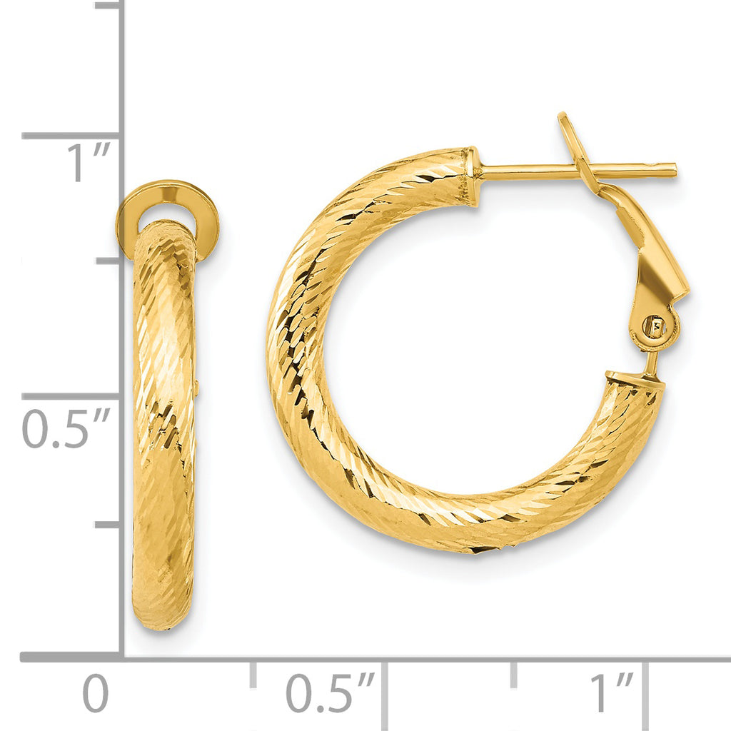 14K 3x15 D/C Round Omega Back Hoop Earrings