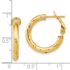 14K 3x15 D/C Round Omega Back Hoop Earrings