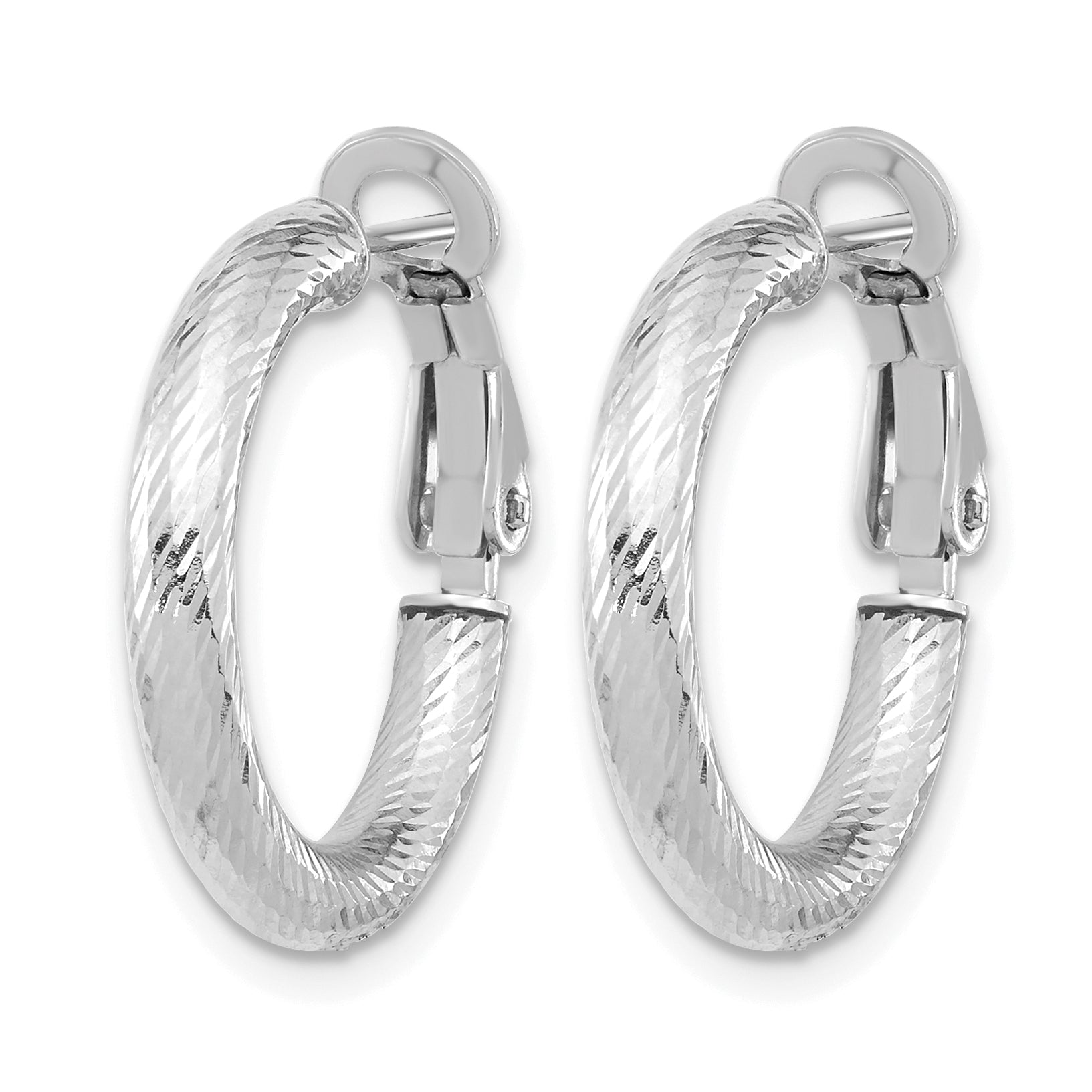 Omega Back White Plating Round Hoop Earrings in 14K Yellow Gold, 3x15mm Secondary image