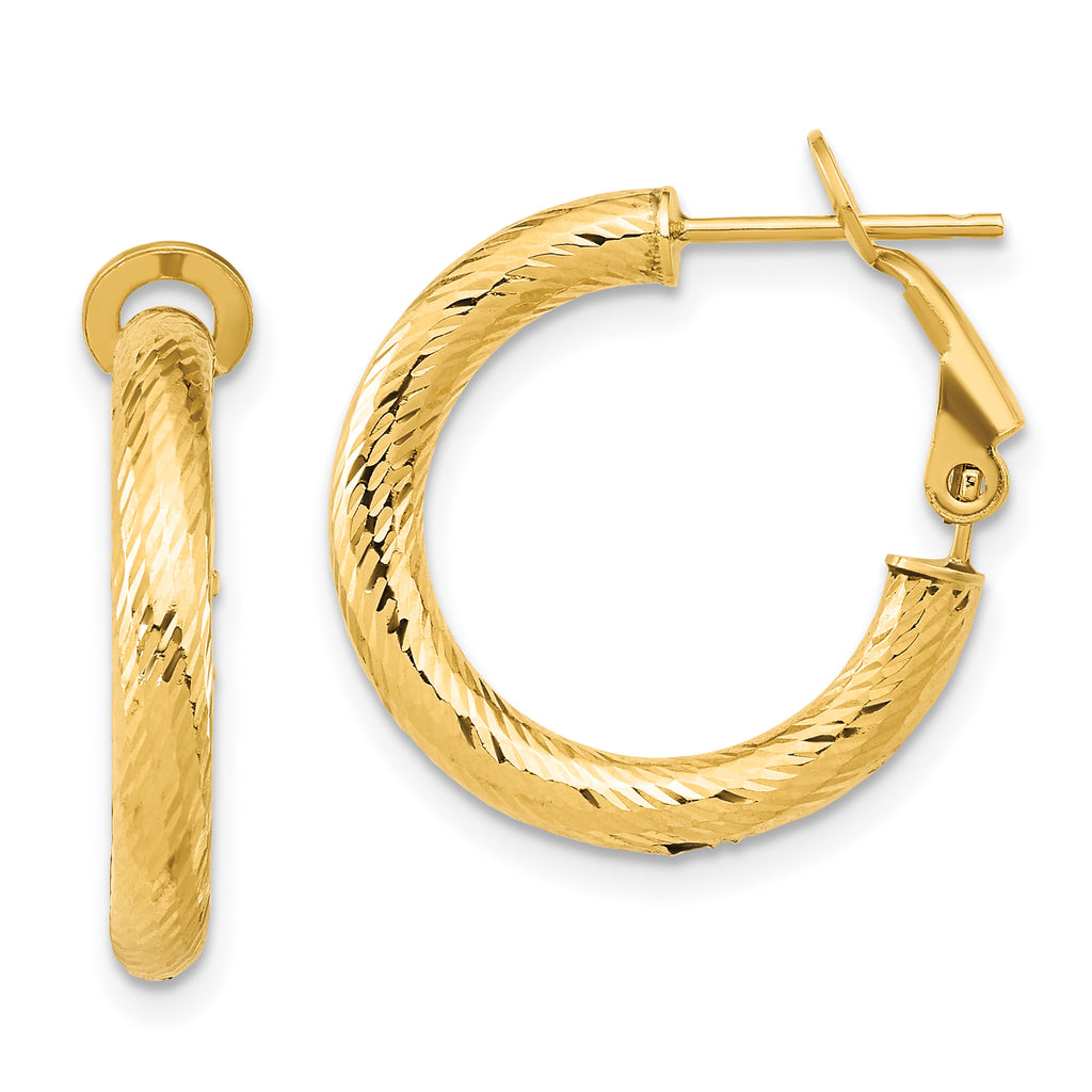 14K 3x15 D/C Round Omega Back Hoop Earrings