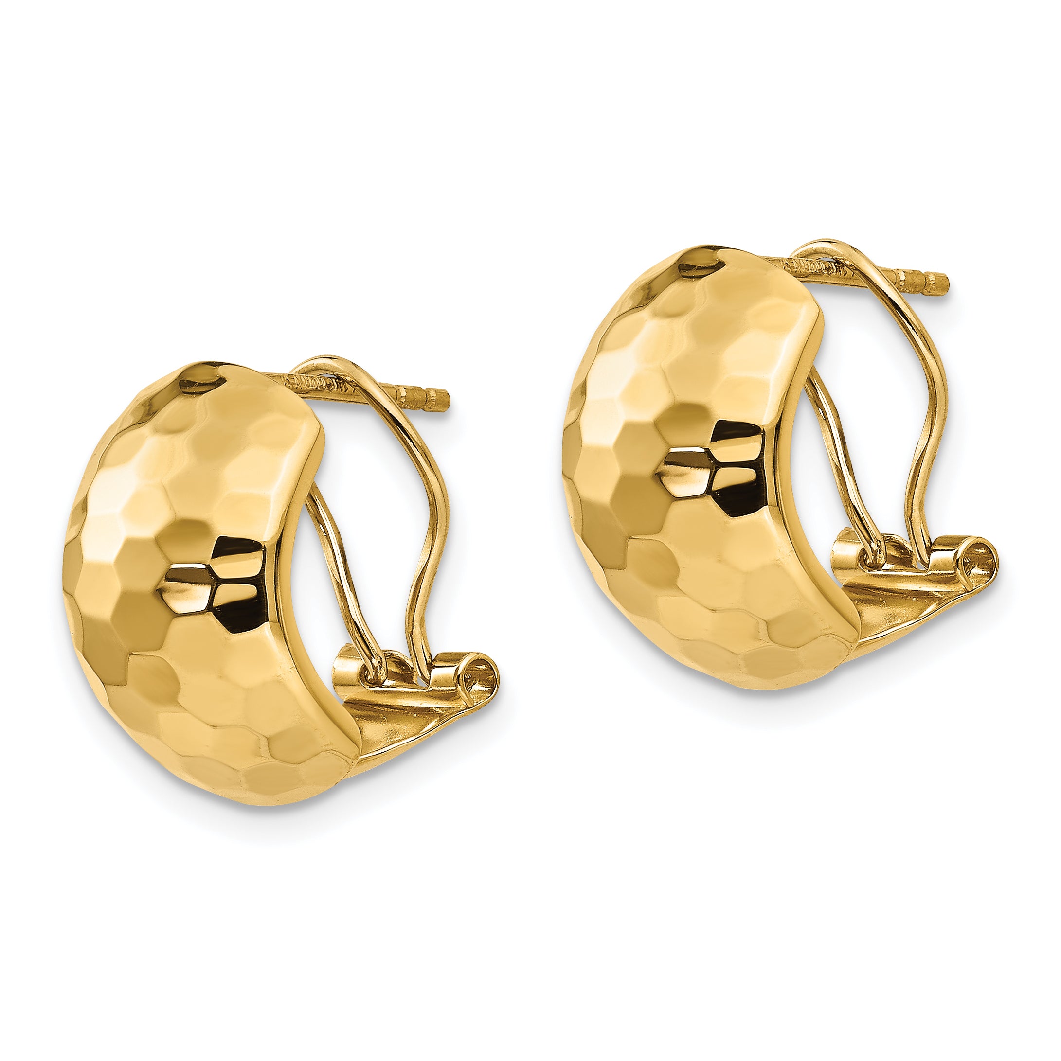 14K Polished Hammered Omega Back Earrings Secondary image