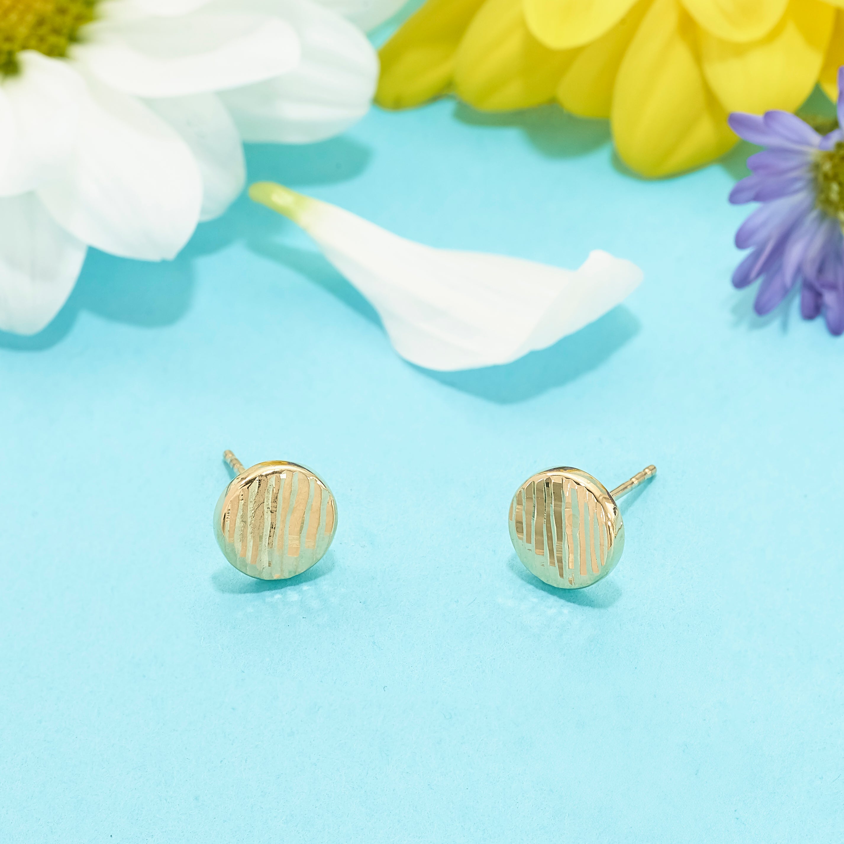 14K Polished and Textured Disc Post Earrings