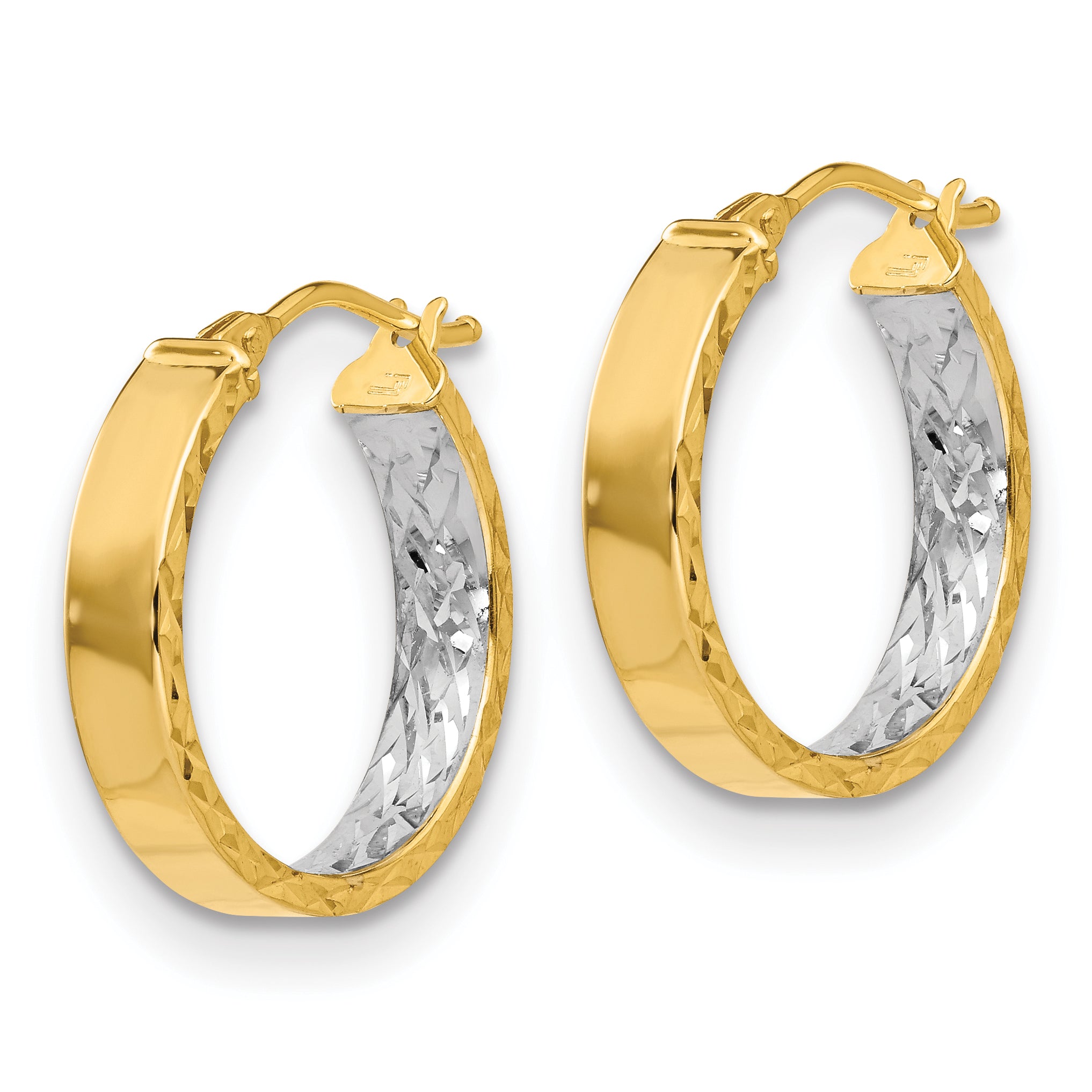 14K with White Rhodium Polished and D/C Hoop Earrings Secondary image