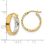 14K with White Rhodium Polished and D/C Hoop Earrings