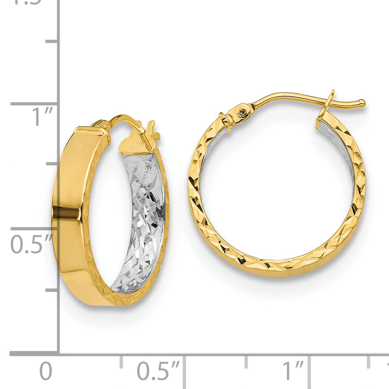 14K with White Rhodium Polished and D/C Hoop Earrings