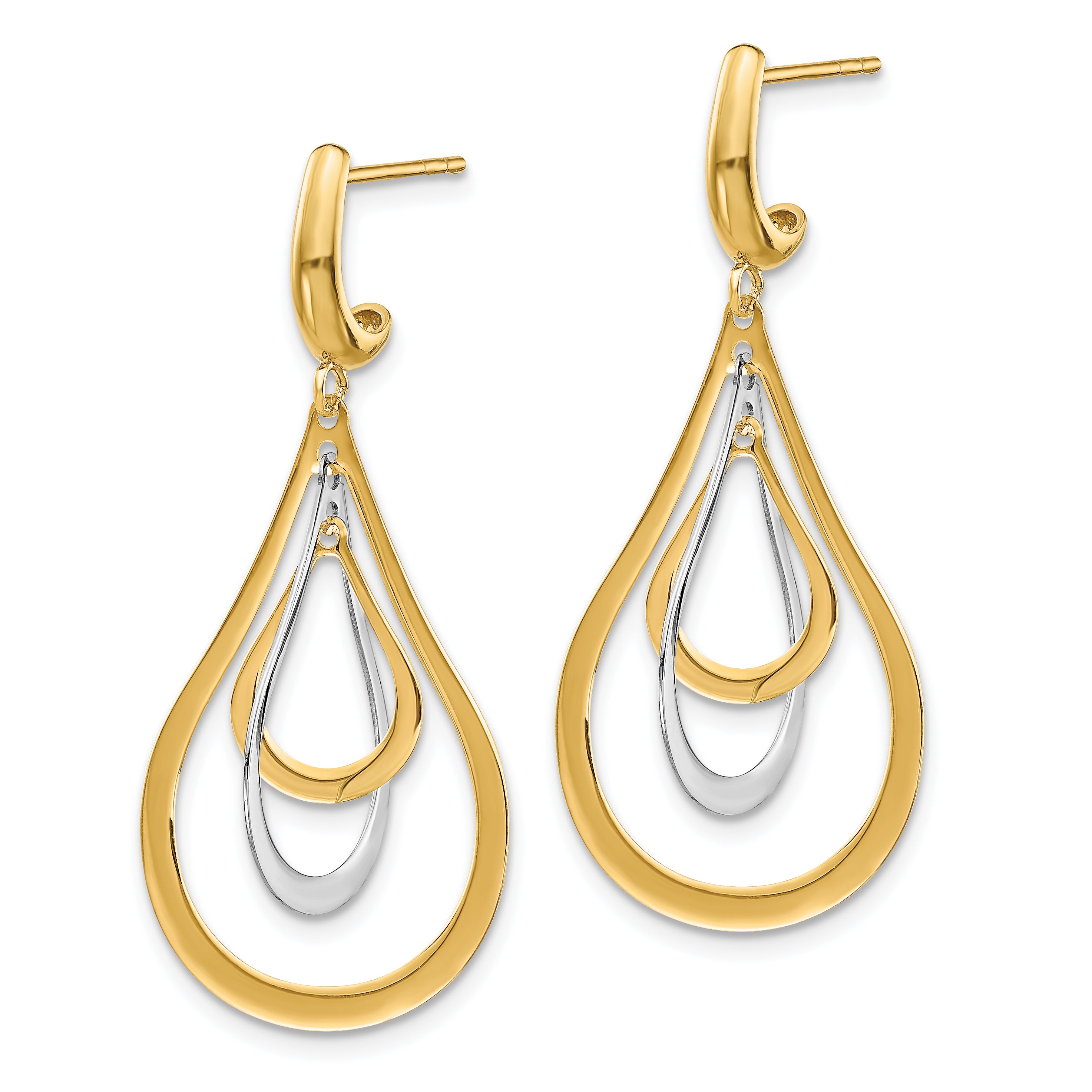 14K Two-tone Polished Post Dangle Earrings