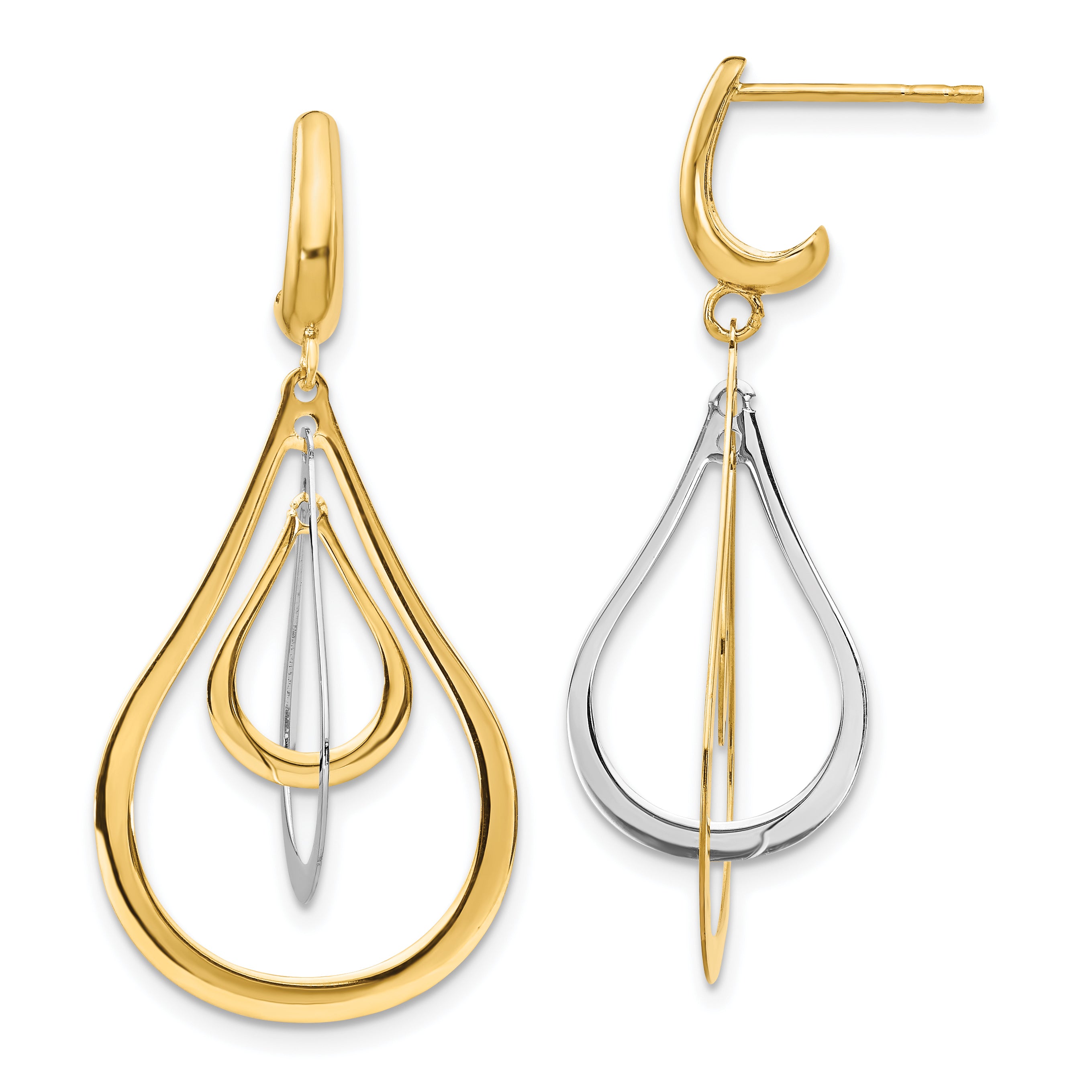 14K Two-tone Polished Post Dangle Earrings Main image