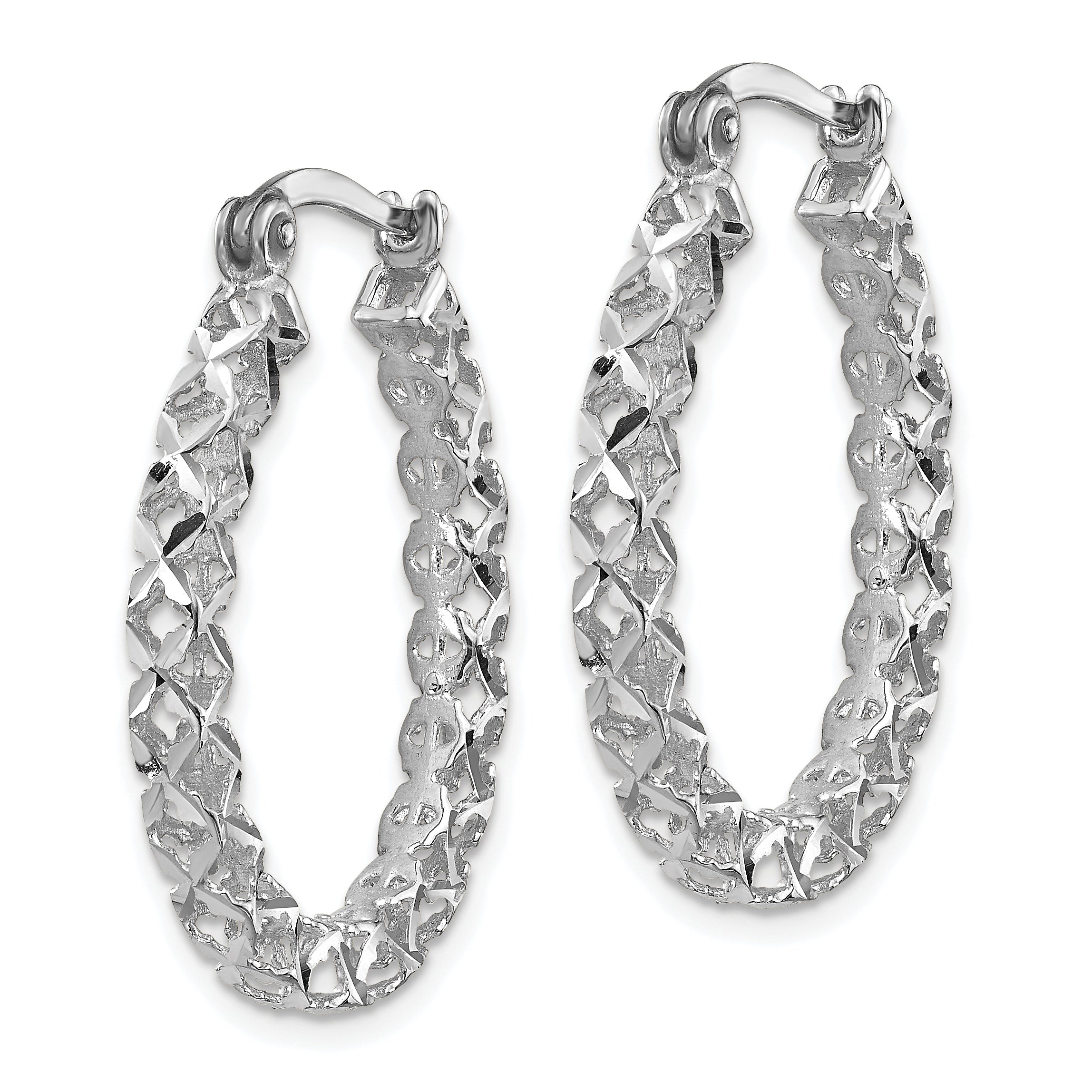 14K White Gold Polished D/C Hollow Hoop Earrings