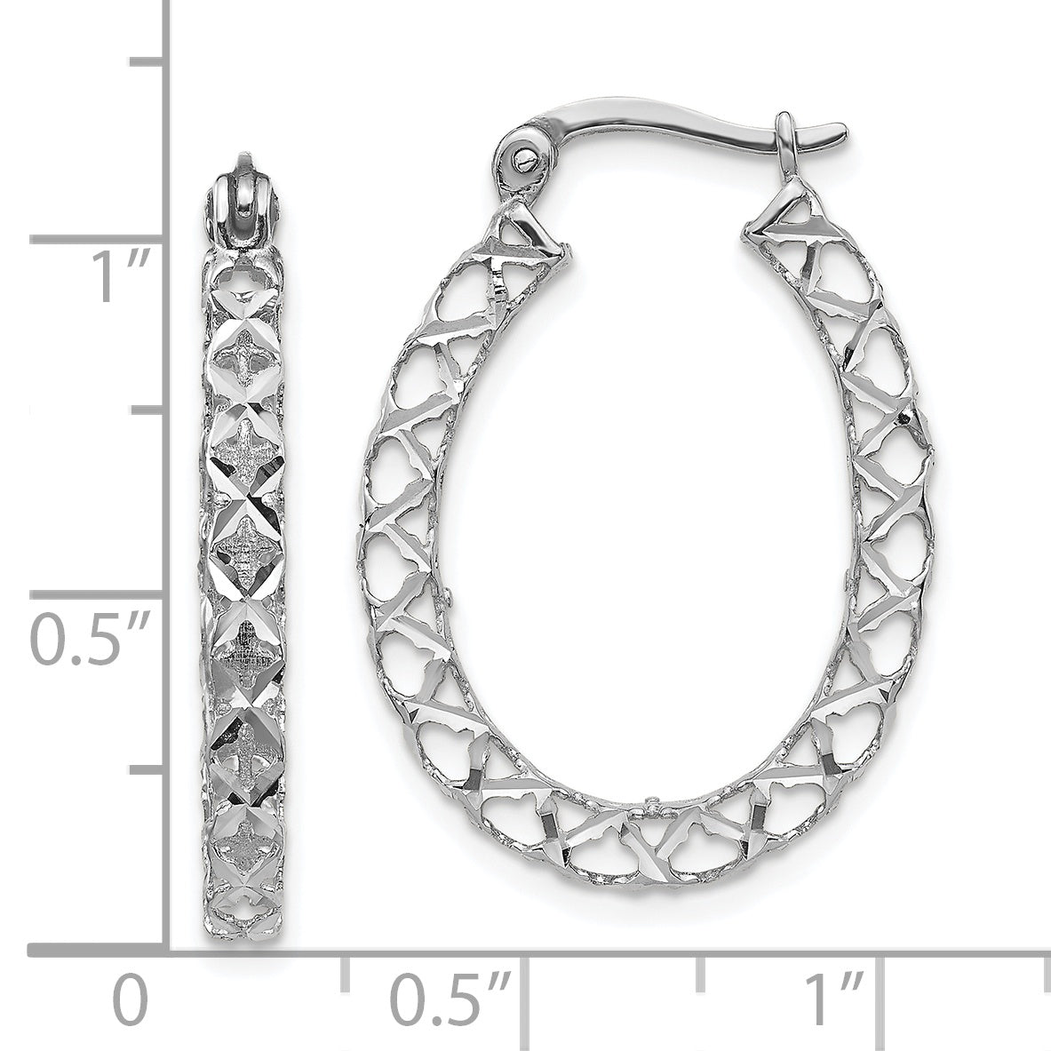 14K White Gold Polished D/C Hollow Hoop Earrings
