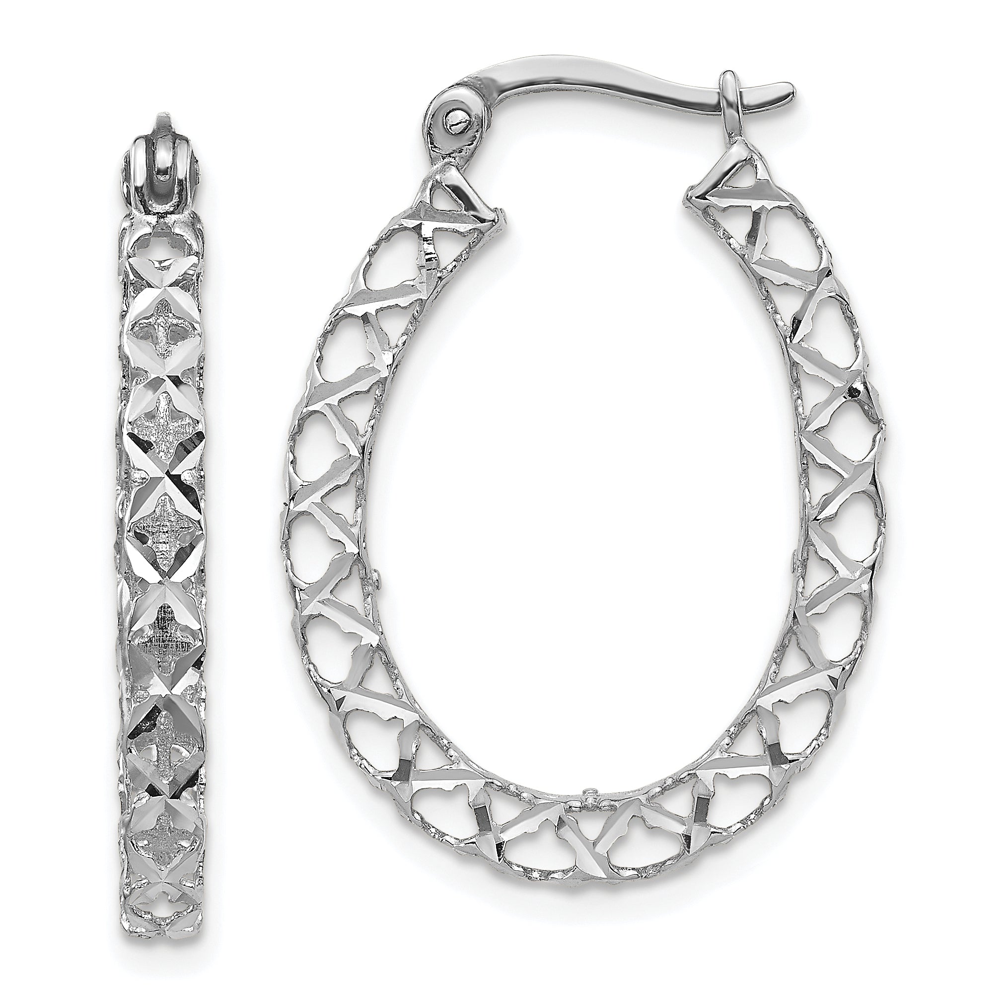 14K White Gold Polished D/C Hollow Hoop Earrings Main image