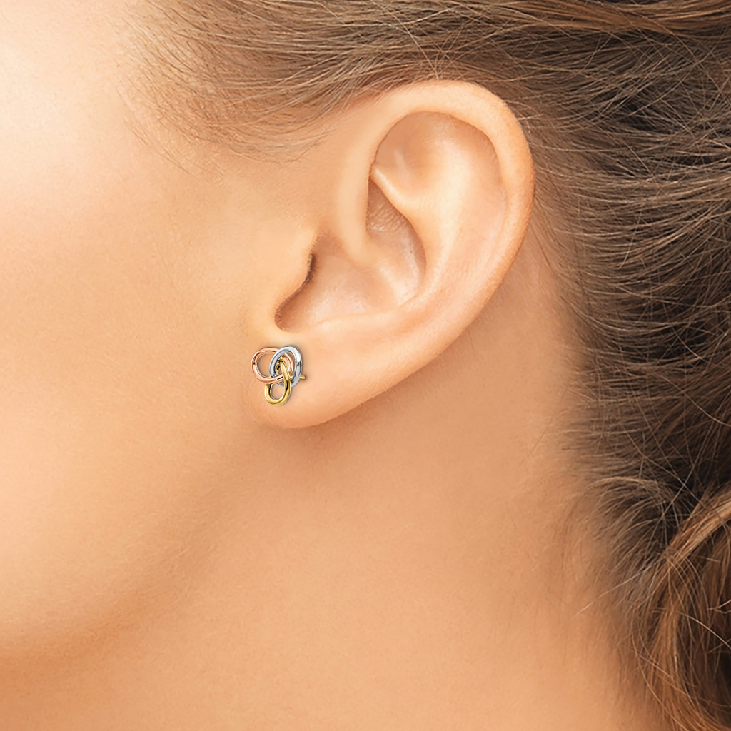 14K Tri-color Polished Rings Post Earrings