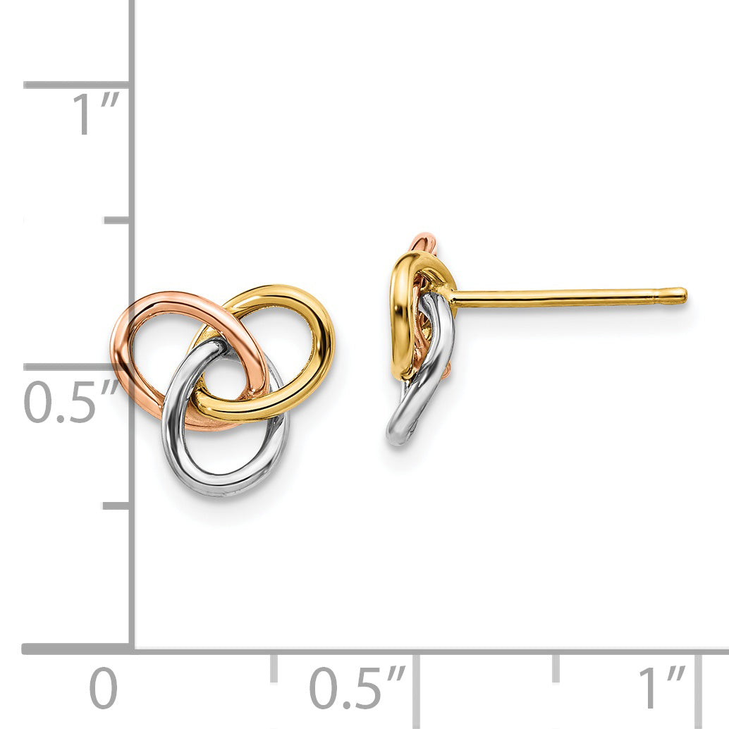 14K Tri-color Polished Rings Post Earrings