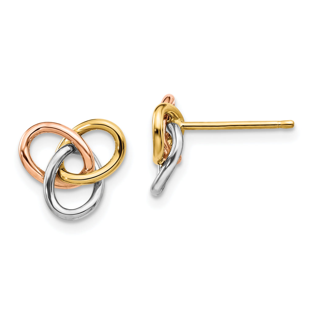 14K Tri-color Polished Rings Post Earrings