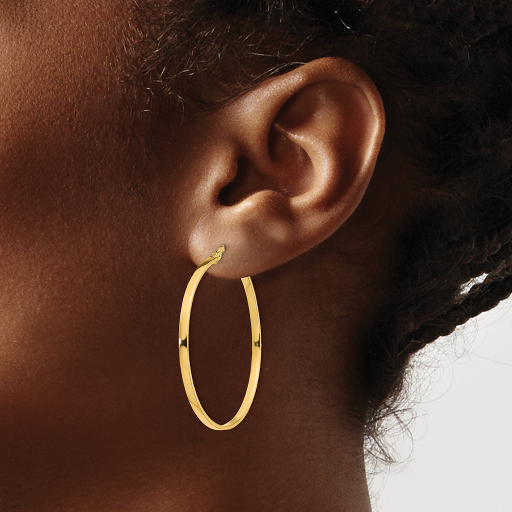 14K 2mm Polished Hoop Earrings