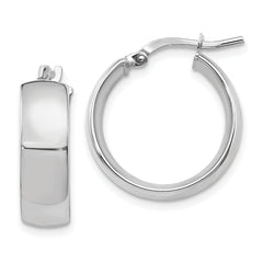 14K w/ White Rhodium Plating 6mm High Polished Hoop Earrings