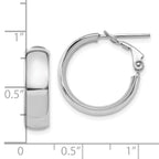 14K with White Rhodium Plating High Polished 6mm Omega Back Hoop Earrings