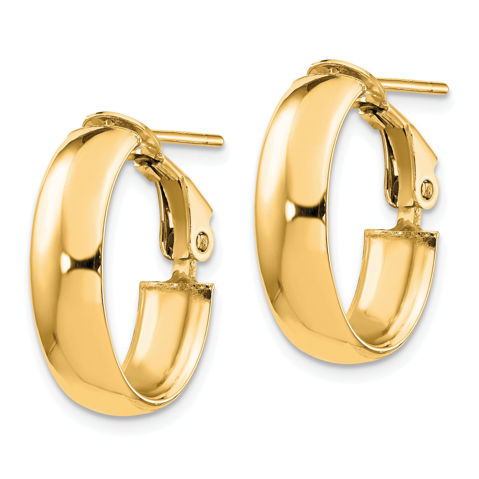 14K 6mm High Polished Oval Omega Hoop Earrings