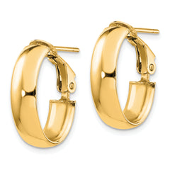 14K 6mm High Polished Oval Omega Hoop Earrings