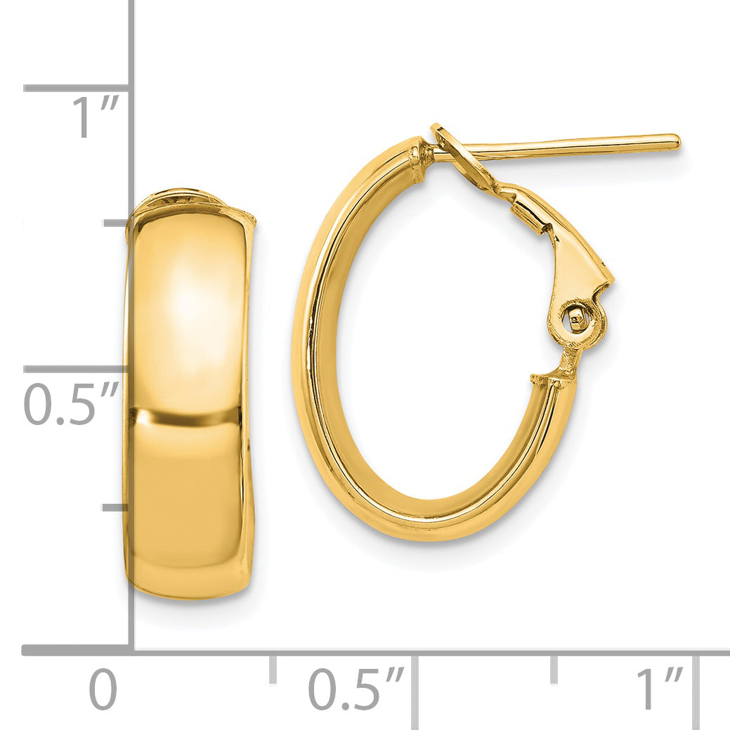 14K 6mm High Polished Oval Omega Hoop Earrings