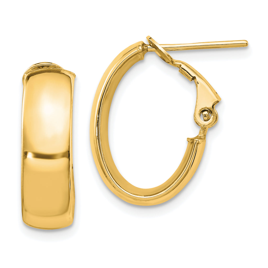 14K 6mm High Polished Oval Omega Hoop Earrings