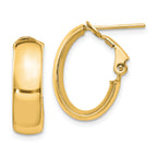 14K 6mm High Polished Oval Omega Hoop Earrings