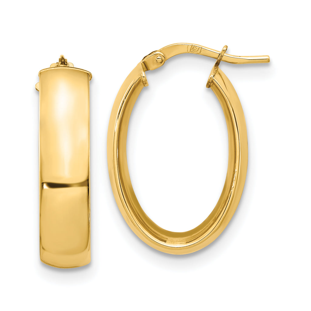 14K 6mm High Polished Oval Hoop Earrings