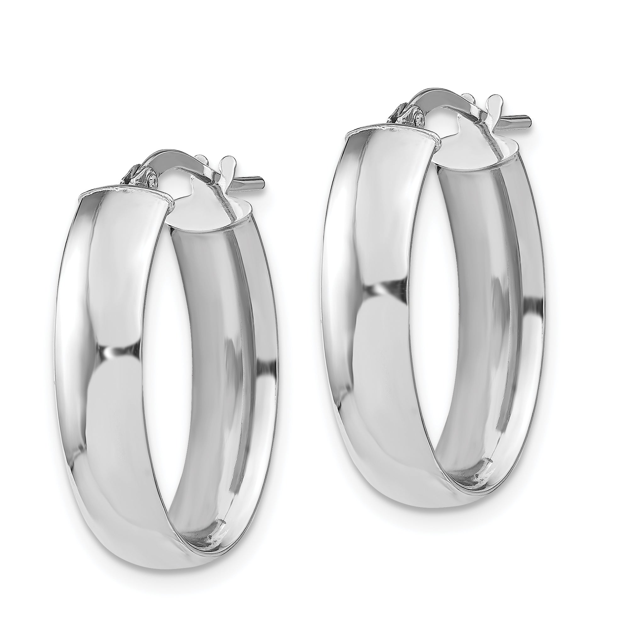 14k with White Rhodium Plating 6mm Polished Oval Hoop Earrings