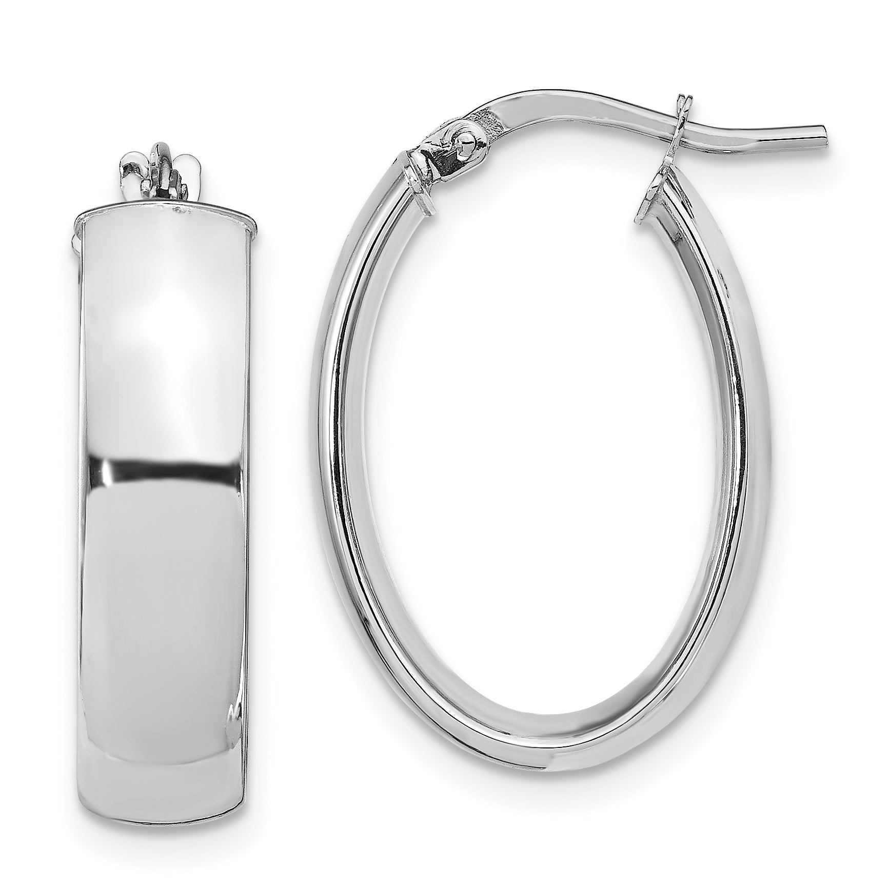 14k with White Rhodium Plating 6mm Polished Oval Hoop Earrings Main image