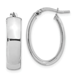 14k with White Rhodium Plating 6mm Polished Oval Hoop Earrings
