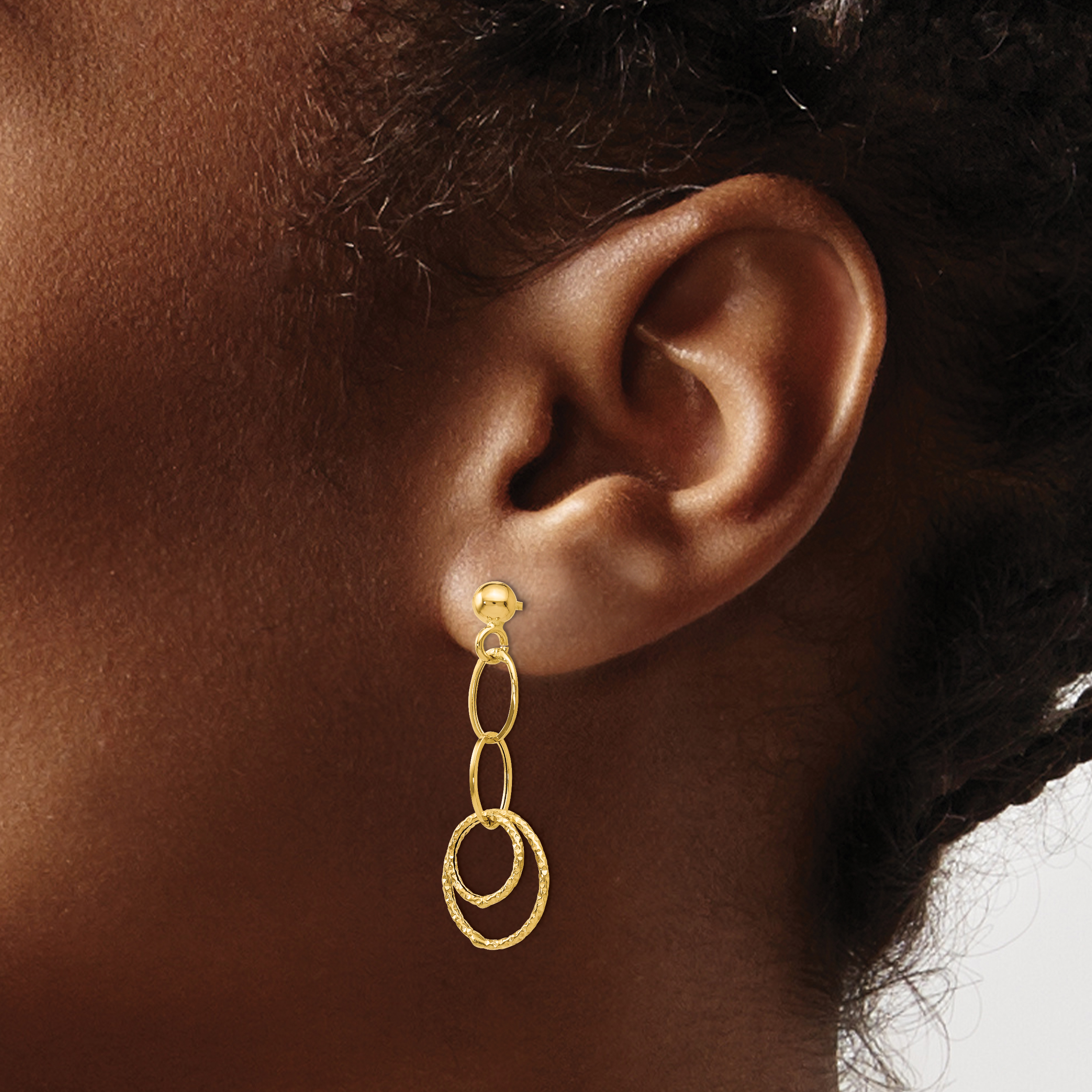 14K Polished and Textured Post Dangle Earrings