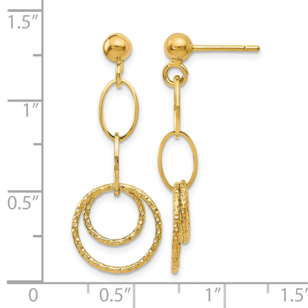 14K Polished and Textured Post Dangle Earrings