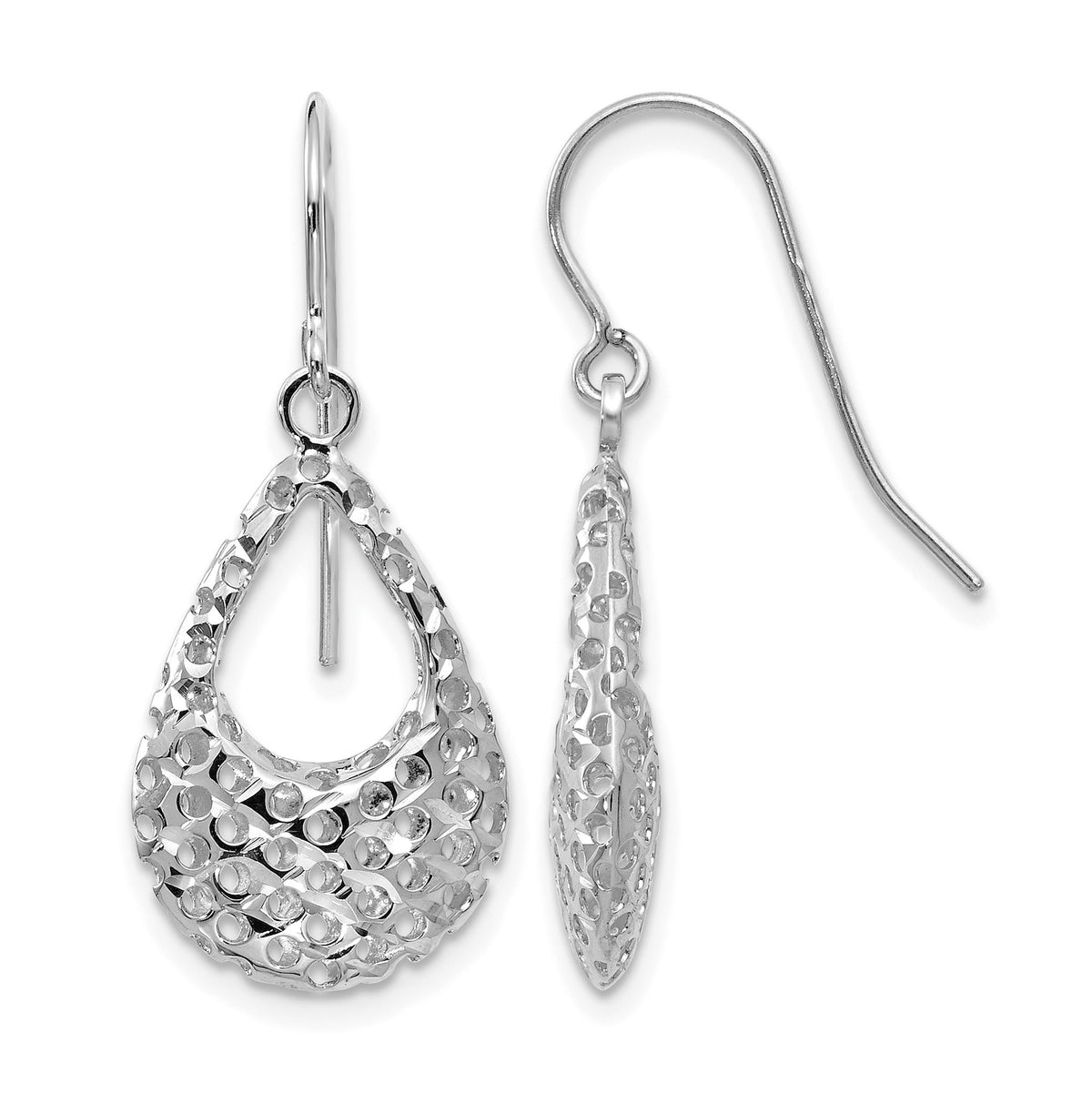Shepherd Hook Earrings in 14K White Gold, Diamond-Cut - Sophia Jewelers Main image