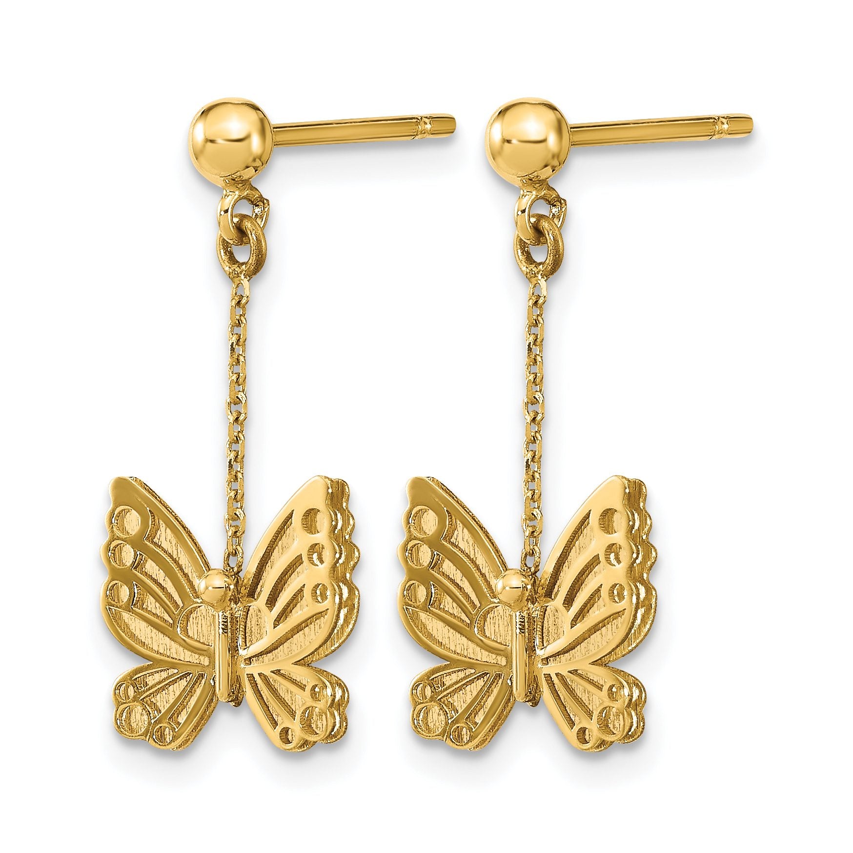 Butterfly Earrings in 14K Yellow Gold, Brushed & Polished Secondary image