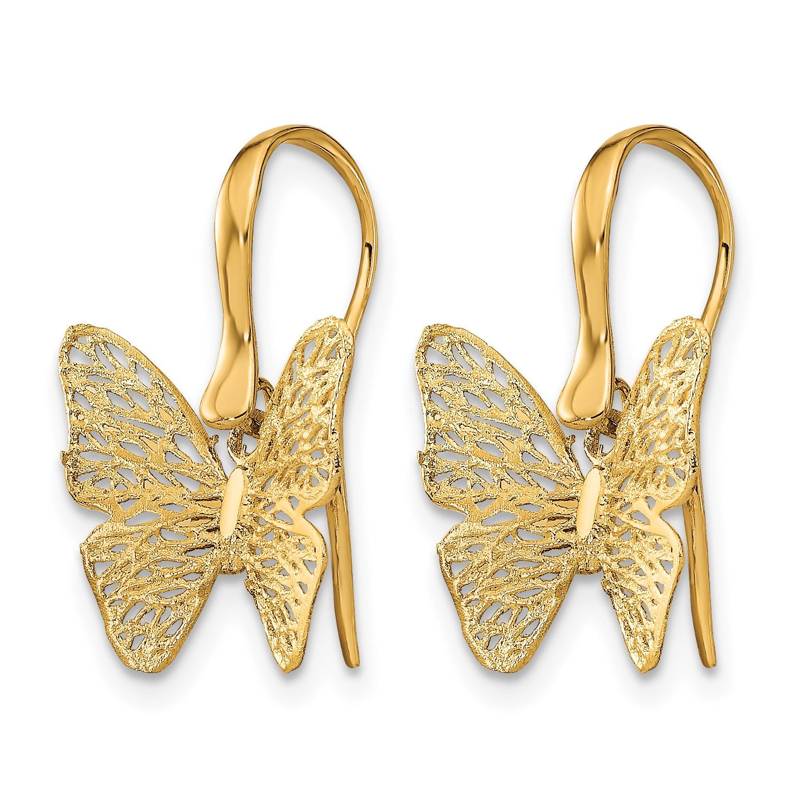 Filigree Butterfly Earrings in 14K Yellow Gold, Vintage Style Secondary image