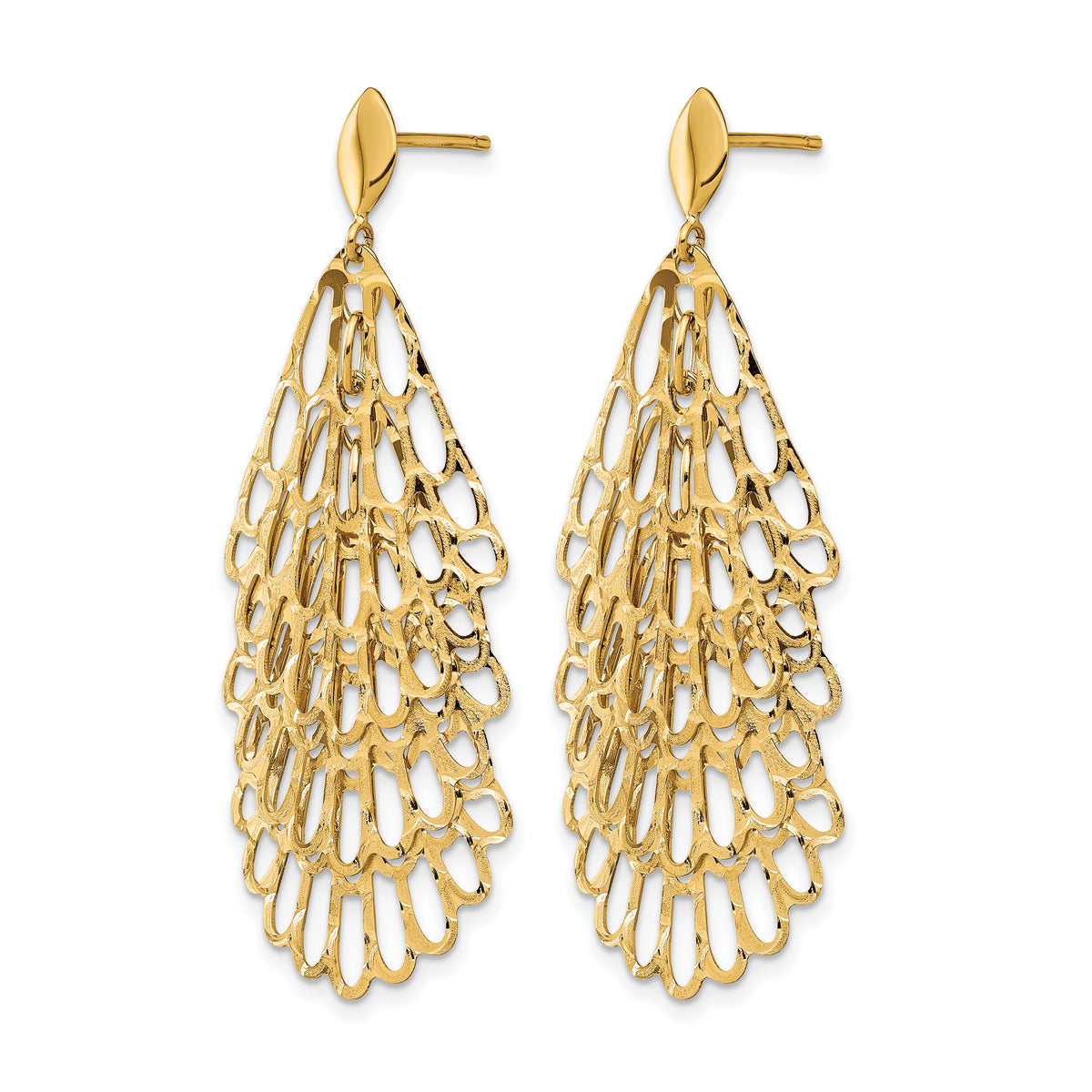 14K Polished and Textured Post Dangle Earrings
