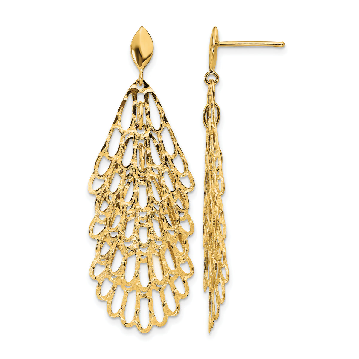 14K Polished and Textured Post Dangle Earrings Main image