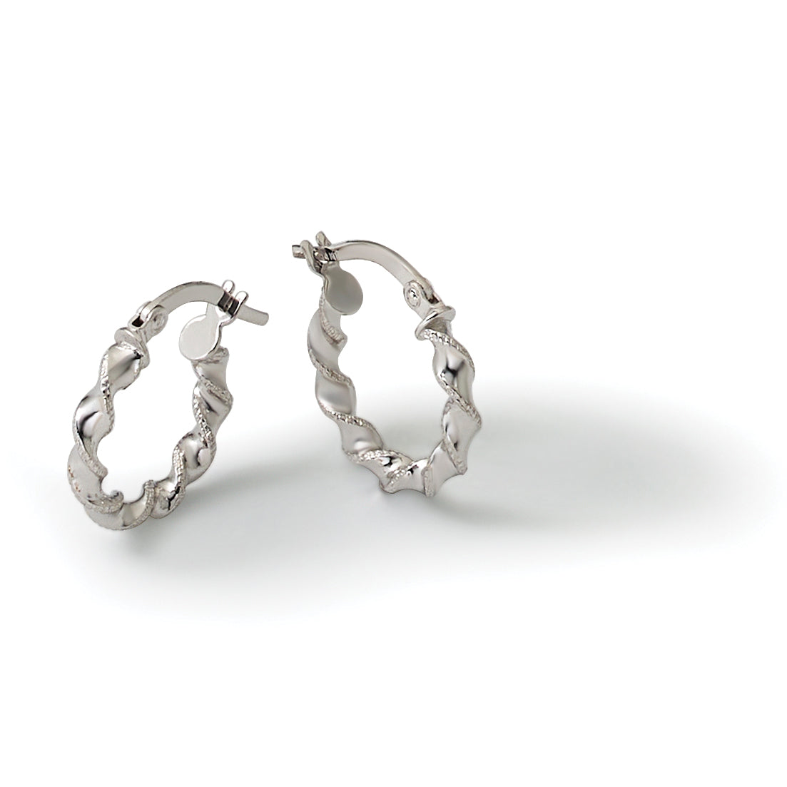 14K White Gold Twisted Hoop Earrings