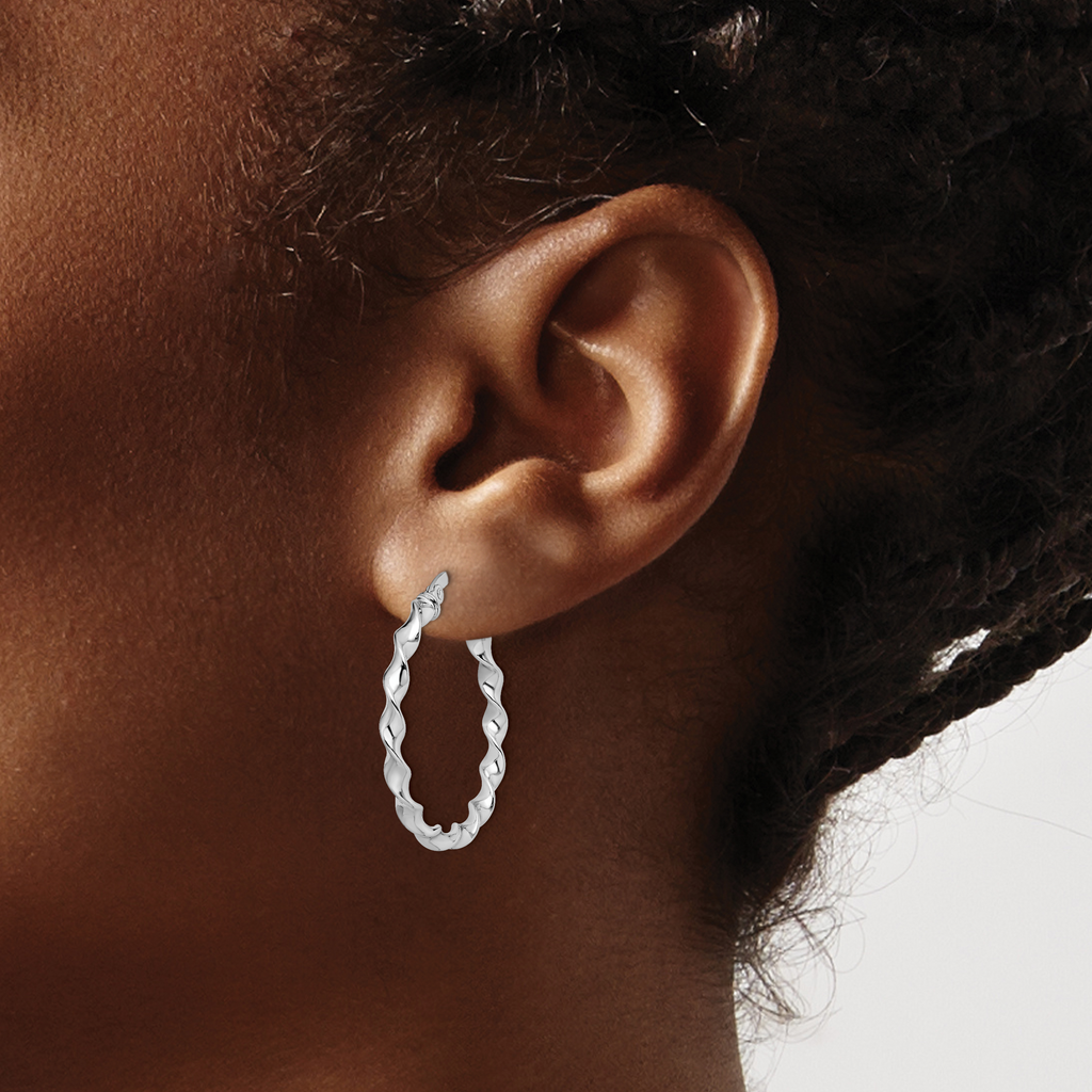 14K White Gold Twisted Hoop Earrings